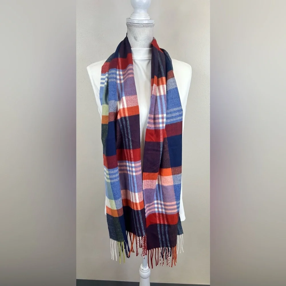 Italy Design Cashmere Blend Colorful Plaid Scarf Fringe Soft Heritage Classic